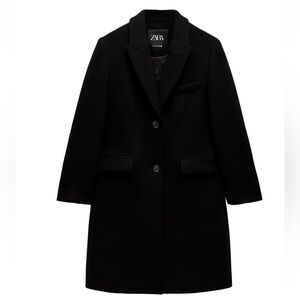 NWT Zara ZW Collection Women's Classic Menswear Style Black Wool Blazer Coat